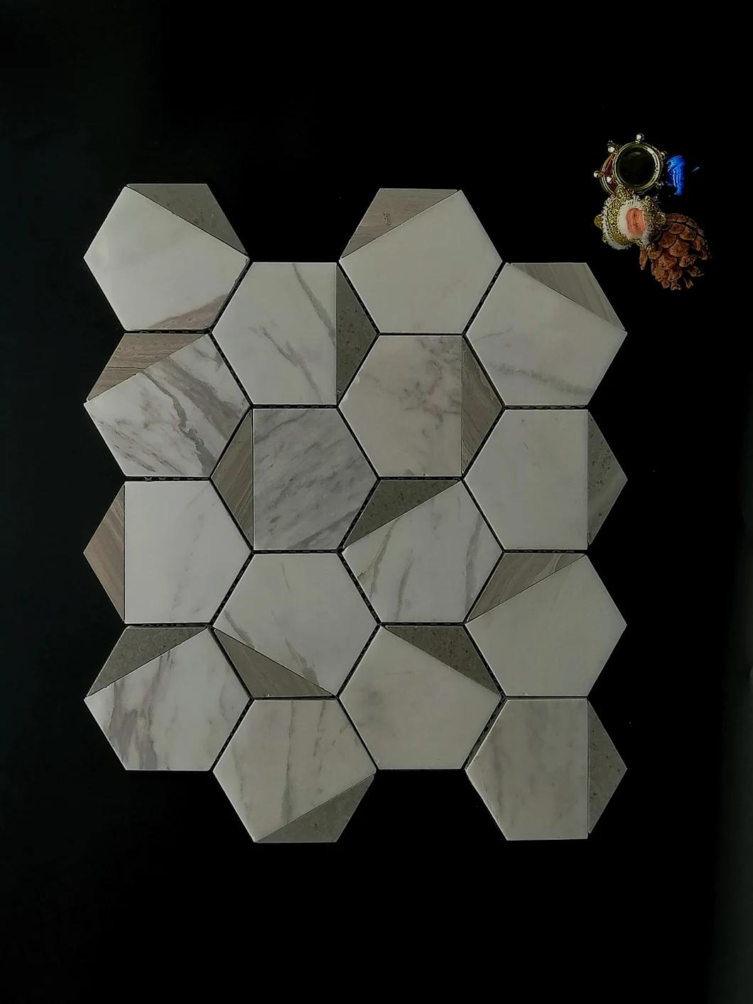 Europe and The United States Sell Like Hot Cakes Product Hexagon Natural Stone + Metal Mosaic, Suitable for Kitchen Baffle Wall, Sofa, TV Setting Wall