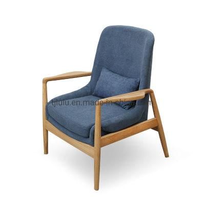 Nordic Solid Wood Frame Single Lounge Sofa Chair Living Room Comfortable Fabric Leisure Chair with Armrest Upholstered Low Back Wooden Chair