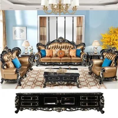 Handmade Wood Carved Classic Luxury Leather Sofa Set in Optional Furniture Color and Sofas Couch Seat
