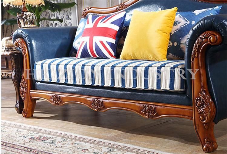Royal Luxury European Style Living Room Sofa Couches Living Room Furniture Sofa Set Blue Leather Homeliving Furniture Recliner Sofa