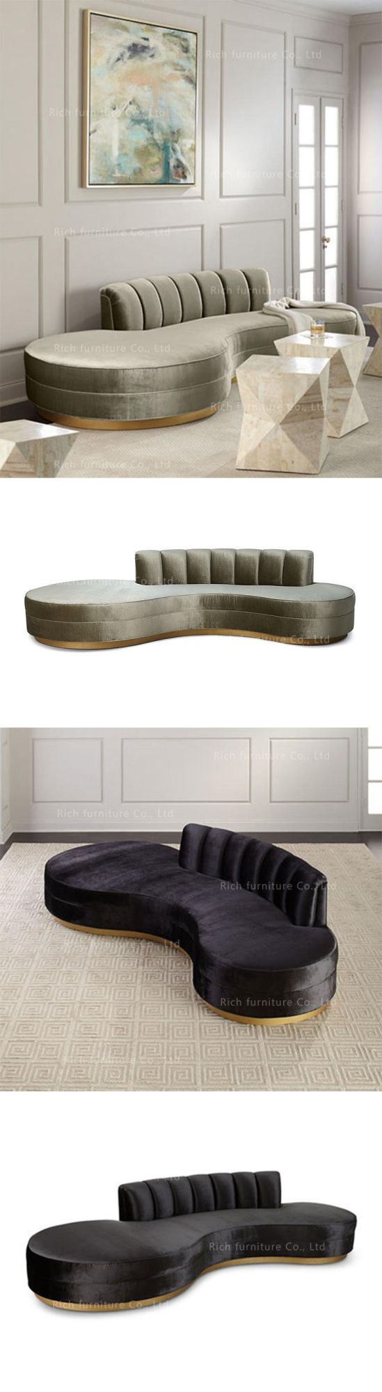 Luxury Furniture Sofa Sky Blue Velvet Fabric Curved Sofa for Hotel