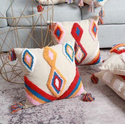 Nordic Pillow Cover Tufted Indian Handmade Pillow Stereo Embroidery Cushion Cover Tassel Sofa Pillow Can Be Customized
