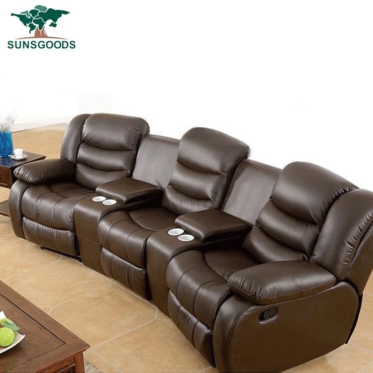 New Design Three Seater Beige Color Recliner Theater Couches Furniture