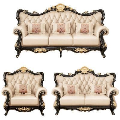 Living Room Furniture Antique Leather Sofa Set with Center Table and Side Stool in Optional Furnitures Color and Couch Seat