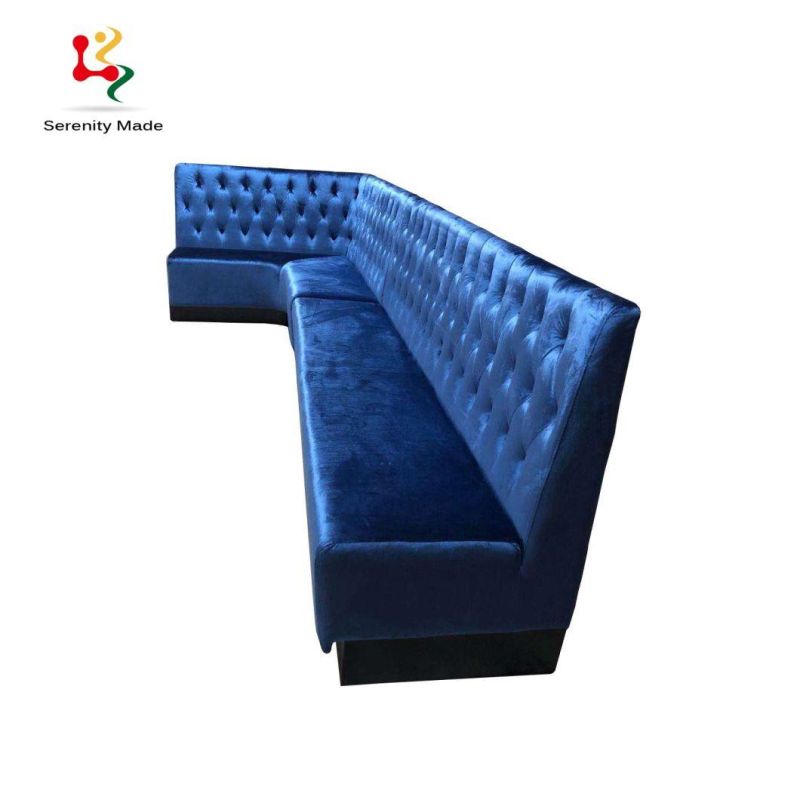 Commercial Bar Cafe and Restaurant Night Club Booth Seating Studded U/L Shape Velvet Upholstered Wood Base Sofa