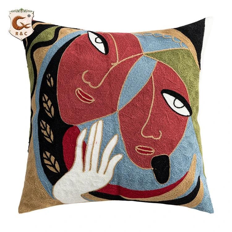 Rich Texture Lumbar Cushion Cover Interior Sofa Decoration Abstract Face Embroidered Throw Pillow Covers