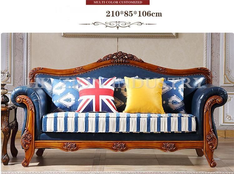 Royal Luxury European Style Living Room Sofa Couches Living Room Furniture Sofa Set Blue Leather Homeliving Furniture Recliner Sofa