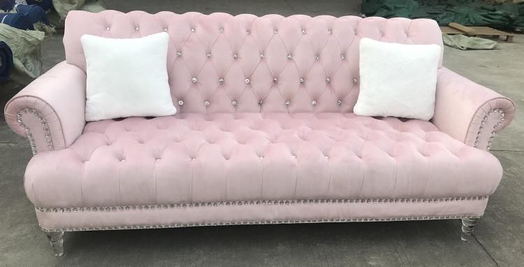 Modern Sofa with Acrylic Leg Crystal Button for Living Room Furniture