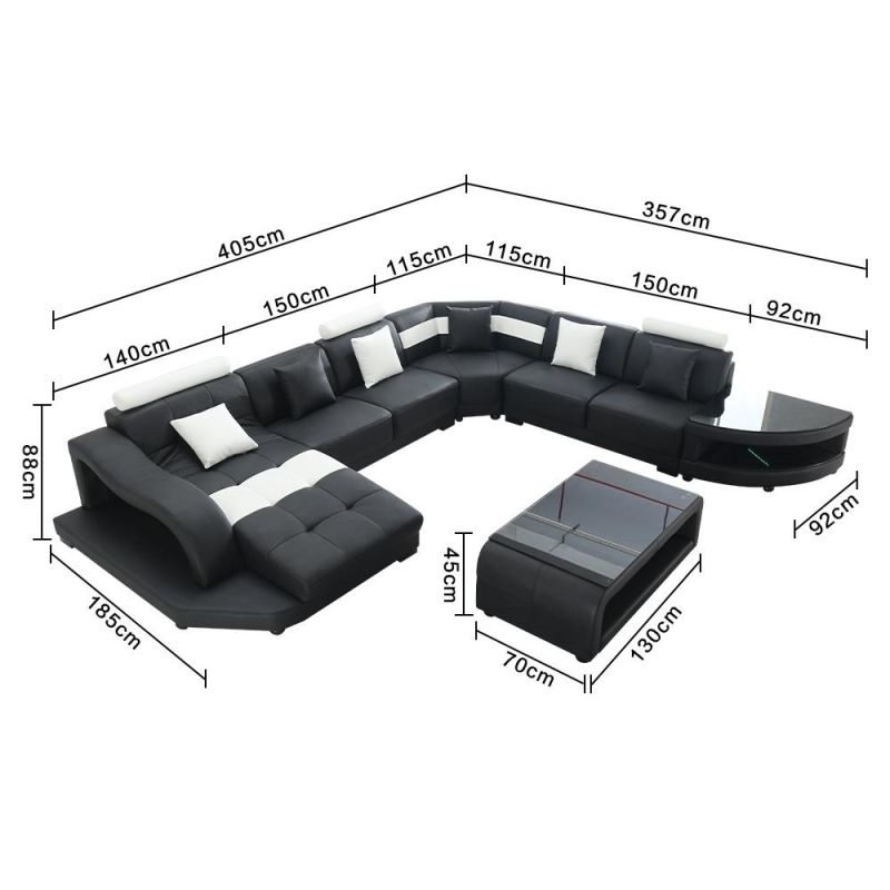 Good Quality Foshan Home Furniture Living Room Italian Functional Genuine Leather Sofa with LED Lights