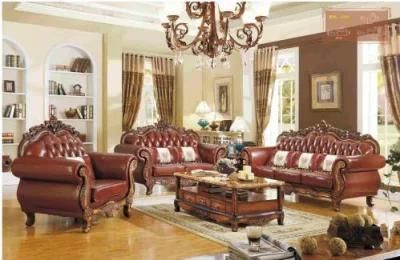 Classic Luxury Living Room Furniture Wooden Leather Sofa