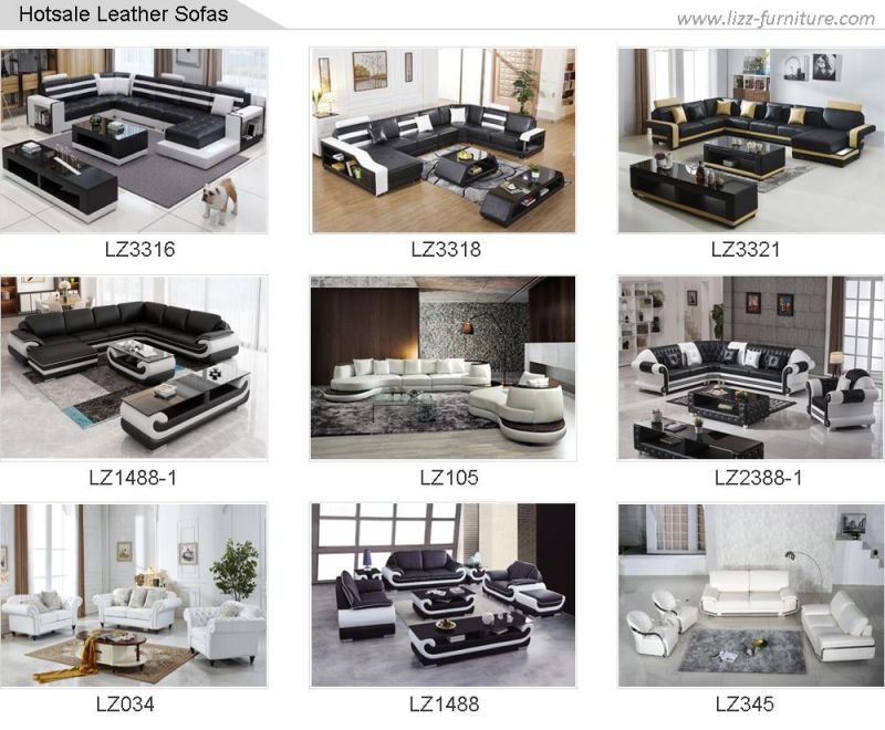 New Popular Items European Home Furniture U Shape Leather Couch with Black Color