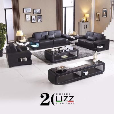 New Arrival Home Furniture Living Room Modern Bonded Leather Sectional Sofa with LED