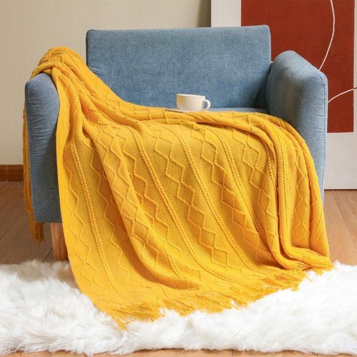 100% Acrylic Knitted Solid Soft Cozy Throw Blanket for Sofa, Couch, Bed, Living Room and Travel (YKY4914)