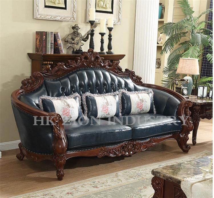 Foshan Top Quality European Antique Style Living Room Sofas Luxury Sofa Living Room Furniture House Sofa Set Hotel Setting Room Cowhide Sofa