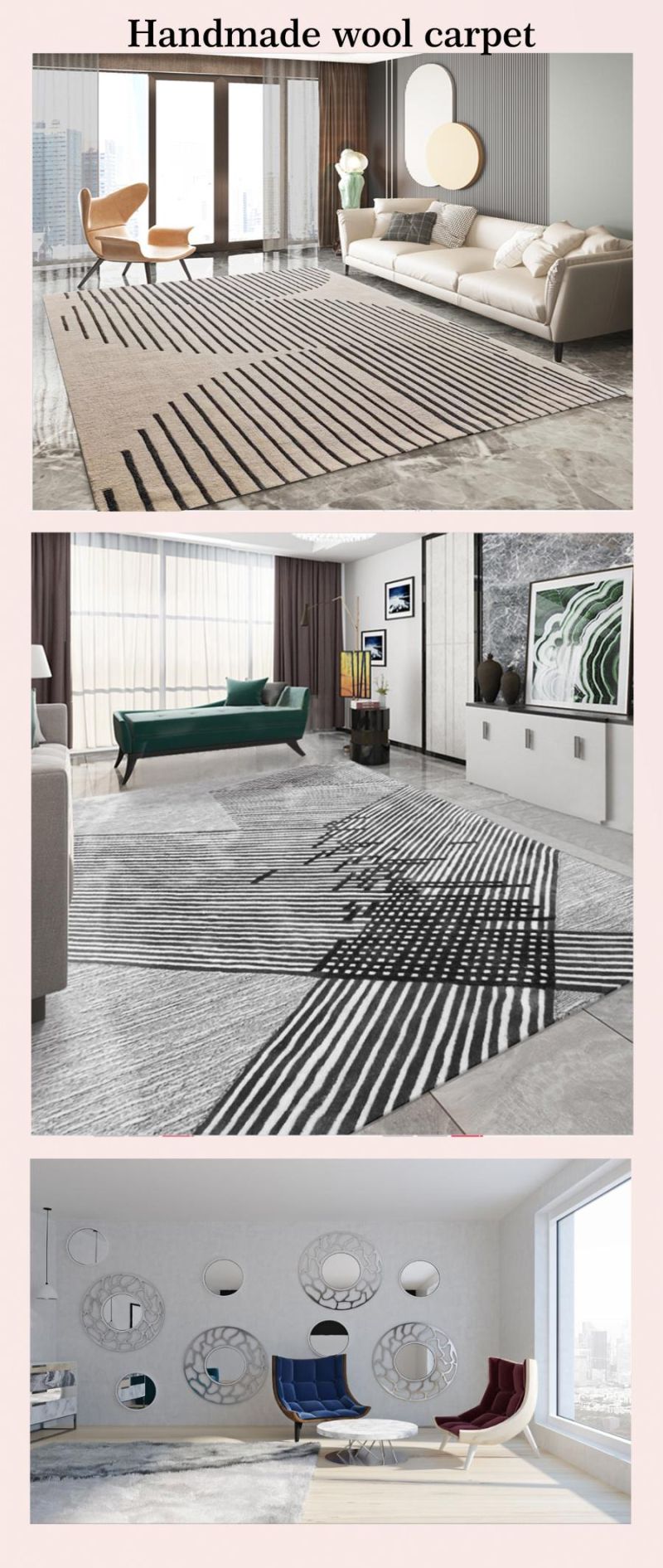 Wool Living Room Sofa Coffee Table Carpet Bedroom Handmade Custom Carpet
