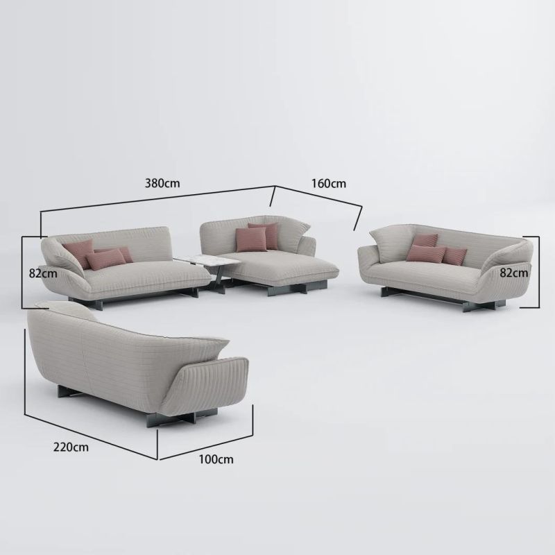 Modern Nordic Simple Design Sectional Home Fabric Sofa Furniture with Stainless Steel Feet