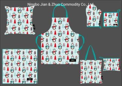 Custom Digital Print Christmas Penguin Cotton or Polyester Set of Household Textiles Kitchen Textile Accessories
