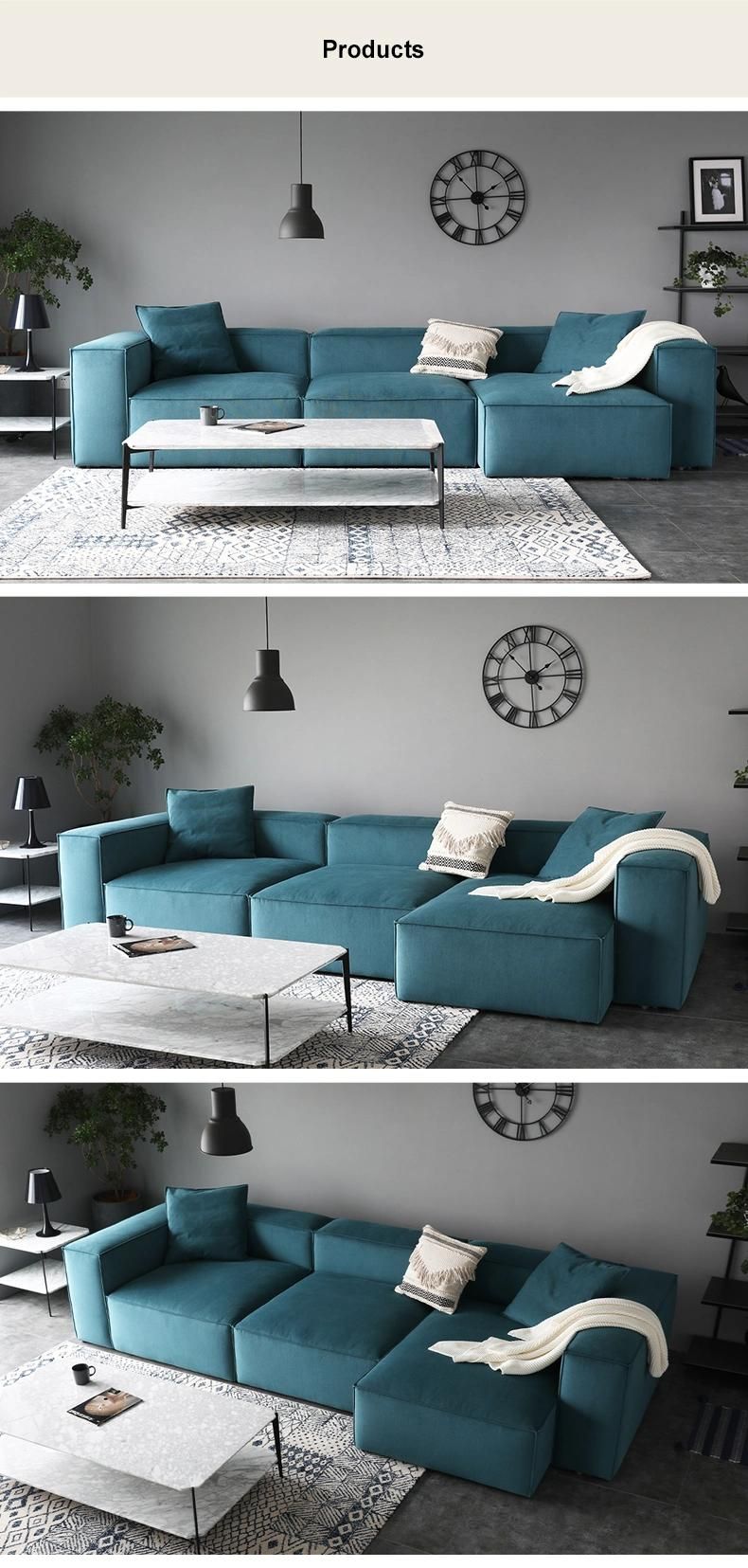 Medium Back Fabric L Shape Couch Furniture Set Leisure Sofa