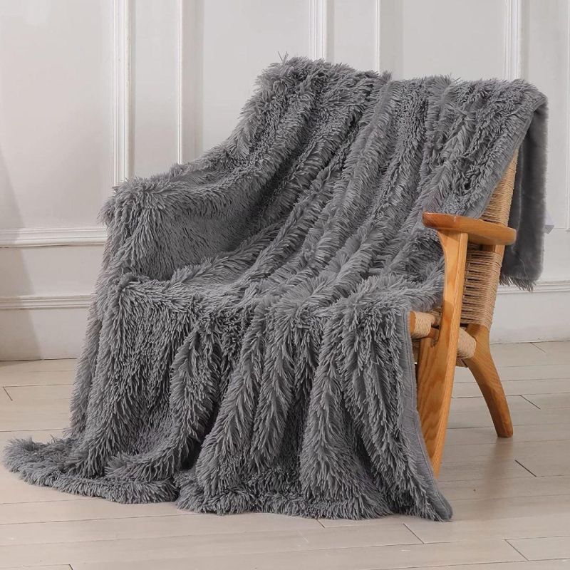 Solid Reversible Fuzzy Lightweight Long Hair Shaggy Blanket Fluffy Cozy Plush Fleece Comfy Microfiber Fur Blanket for Couch Sofa Bed