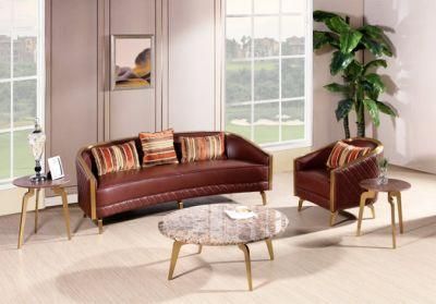 Classical European Living Room Leather Sofa Double and Single Seats