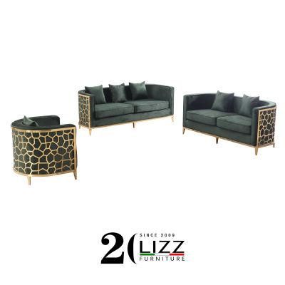 Popular Design Golden Metal Frame Home Furniture Fabric Luxury Sofa Set