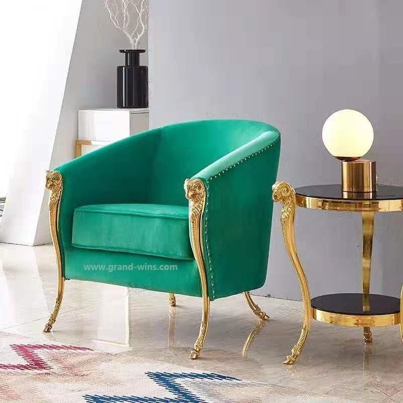 Contemporary Design Furniture Luxury Metal Copper Finish Soft Upholstery Chair