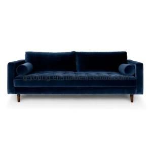 Classical Furniture MID Century Design Blue Velvet Sofa