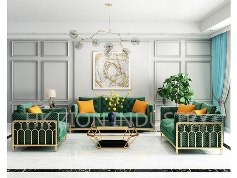 Light Luxury Fabric Sofa Small Family Living Room Furniture Complete Set Furniture Postmodern American Style Three-Person Stainless Steel Sofa