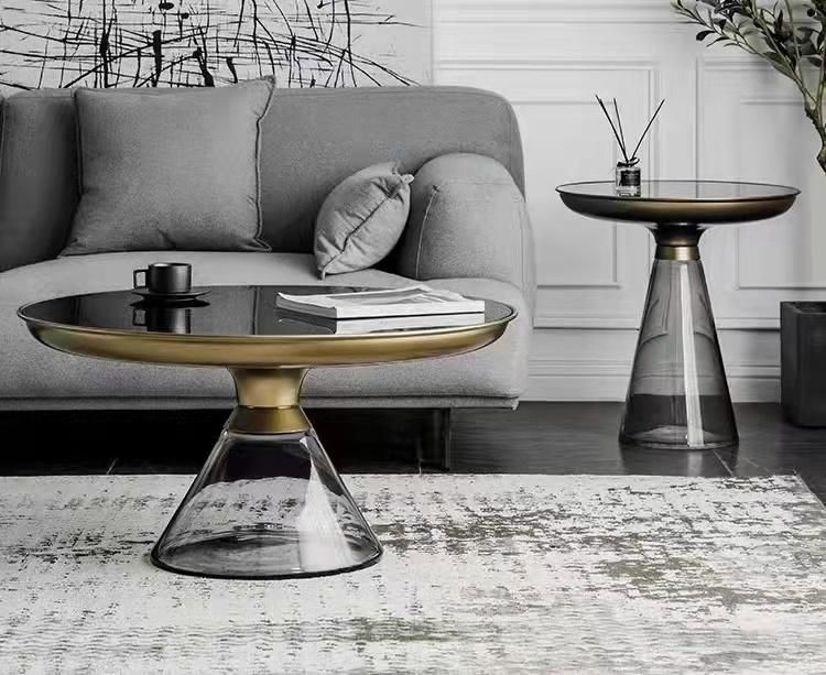 Round Marble Top Coffee Bell Table Glass Base Sofa Side Tea Center Coffee Table