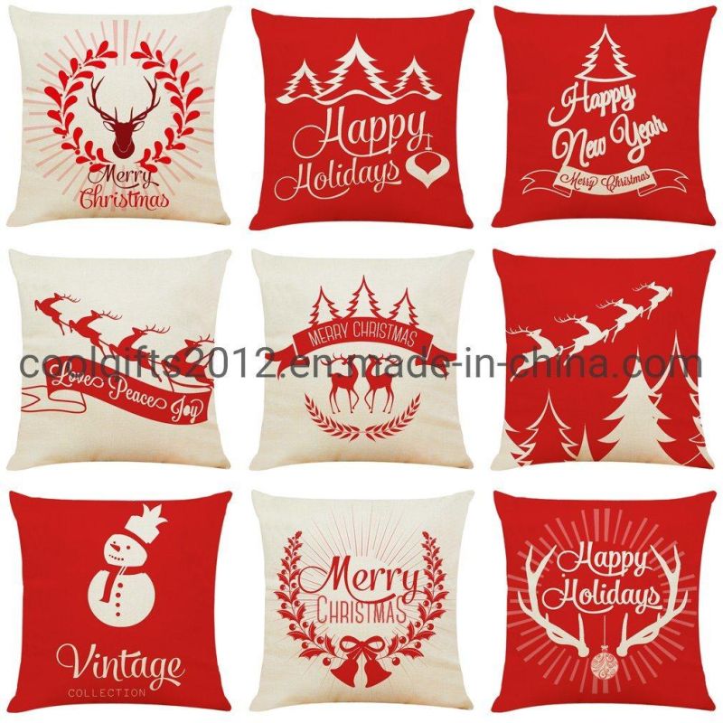 Home Textile Traditional Design Christmas Colorful Reindeer Digital Print Cotton Linen Customizable Sofa Pillow Cover