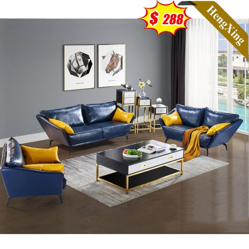 Modern Home Furniture Living Room 1/2/3 Seat Sofas Set Blue PU Synthetic Leather Sofa