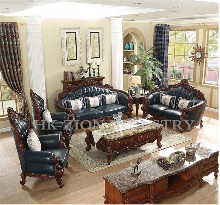 Foshan Top Quality European Antique Style Living Room Sofas Luxury Sofa Living Room Furniture House Sofa Set Hotel Setting Room Cowhide Sofa