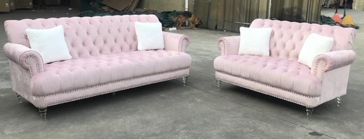 Modern Sofa with Acrylic Leg Crystal Button for Living Room Furniture
