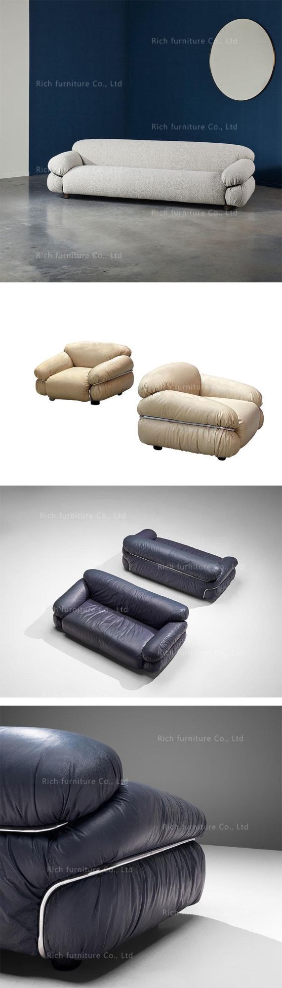 Contemporary Furniture 3 Seat Leather Sesann Sofa