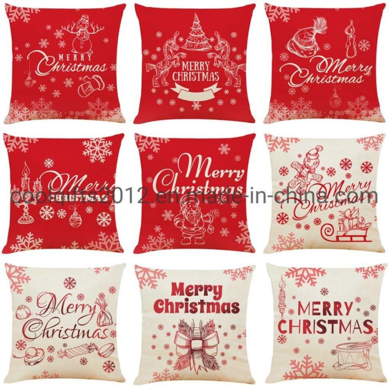 Home Textile Traditional Design Christmas Colorful Reindeer Digital Print Cotton Linen Customizable Sofa Pillow Cover