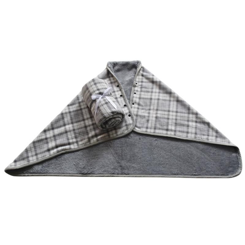Double Side Plaid Wearable Sofa Blanket Office Shawl Multi-Functional Wrap Shawl with Button
