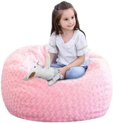 Small Kids Stuffed Storage Bag Pink Color Soft Bean Bag Chair Large Foam Filled Bean Bag Sofa Bed with Ottoman