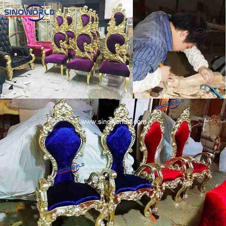 Elegant Golden Solid Wooden Hotel Restaurant King Throne Wedding Sofa