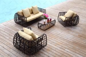Simple Modern Foldable Outdoor Garden Sofa Set with Round Rattan
