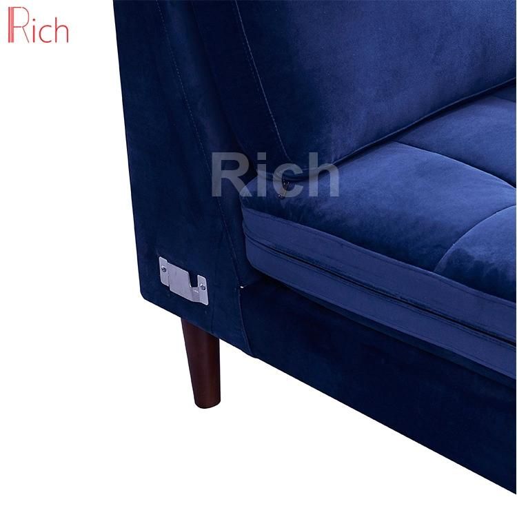 Modern Fabric Velvet Navy Blue Left Chaise Lounge Sectional Sofa