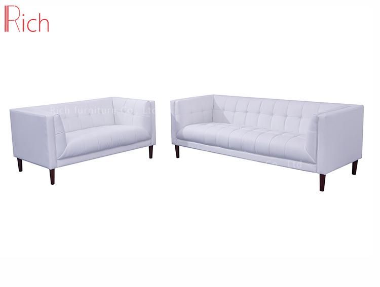 Modern European Furniture White Lounge Couch Luxury Leather Living Room Wooden Sofa