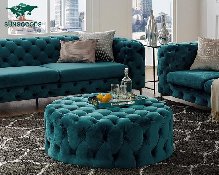 Round Chesterfield Big Velvet Nice Pouf Ottoman for Sale