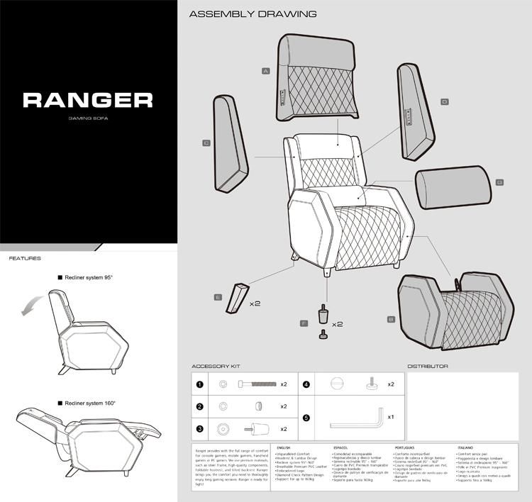 Design Ergonomic Gaming Couch Custom Logo Reclining Push Back Sofa Recliner
