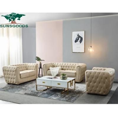 Wholesale Wooden Frame Chinese Furniture Living Room Leather Chesterfield Sofa