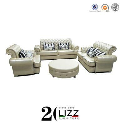 Chinese Leather Furniture Chesterfield Sofa for Home with Coffee Table