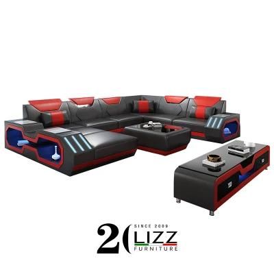 2021 Upgraded LED Light Home Furniture Luxury U Shape Leather Sofa