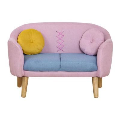 Linen Fabric Children 2 Seat Sofa with Pillows