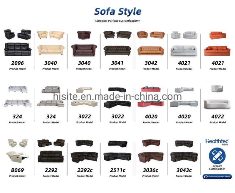 China Healthtec Sofa Factory Black Real Leather Reclining Sofa