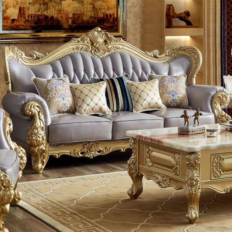 Home Furniture Factory Wholesale American Leather Sofa with Marble Table in Optional Sofas Seat and Furnitures Color