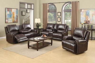 Gel Leather Reclining Sofa with Nail Head Arm for Living Room Furniture